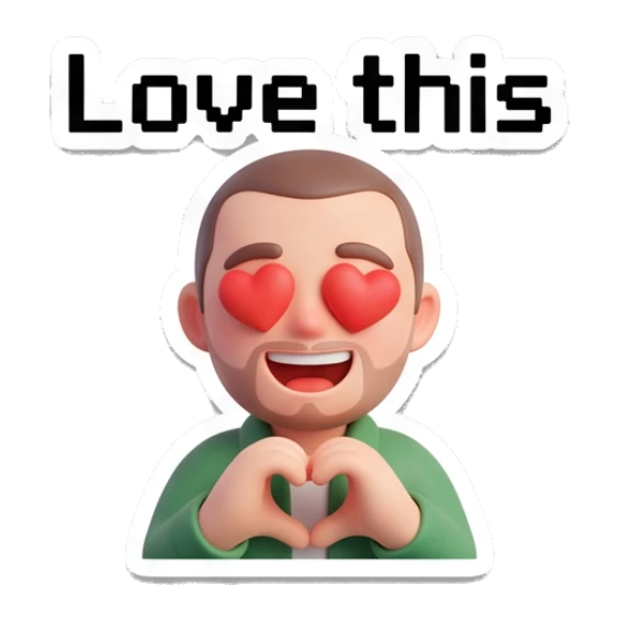 Man with heart eyes making a heart shape with hands Casual Guy Daily Vibes sticker for expressive chats and social replies.