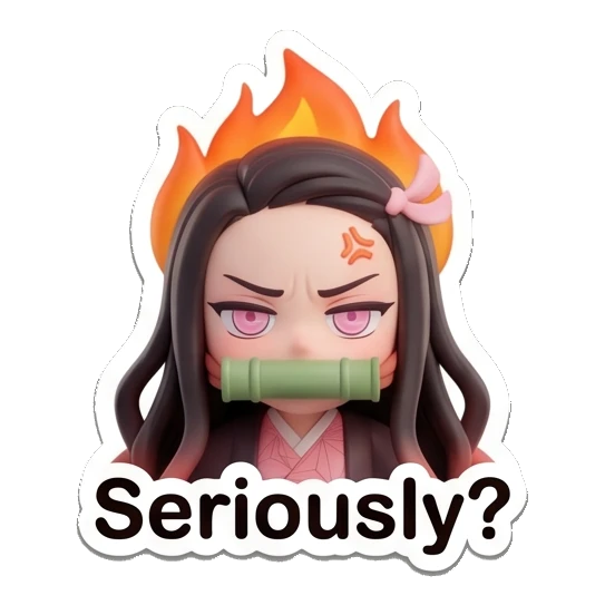 Nezuko looking angry with flames behind her head Nezuko Cute 3D Moments sticker for expressive chats and social replies.