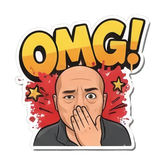 Surprised 'OMG' reaction Bald Guy's Street Vibes sticker for expressive chats and social replies.