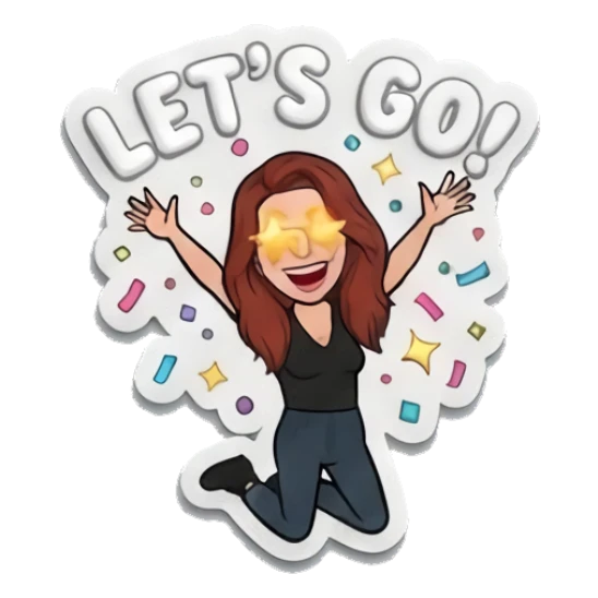 Red-haired girl jumping with excitement and star eyes, text LETS GO Red-Haired Girl Daily Moods sticker for expressive chats and social replies.