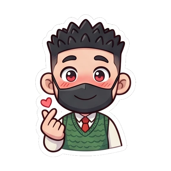Student making a heart shape with fingers Cheerful Masked Student sticker for expressive chats and social replies.