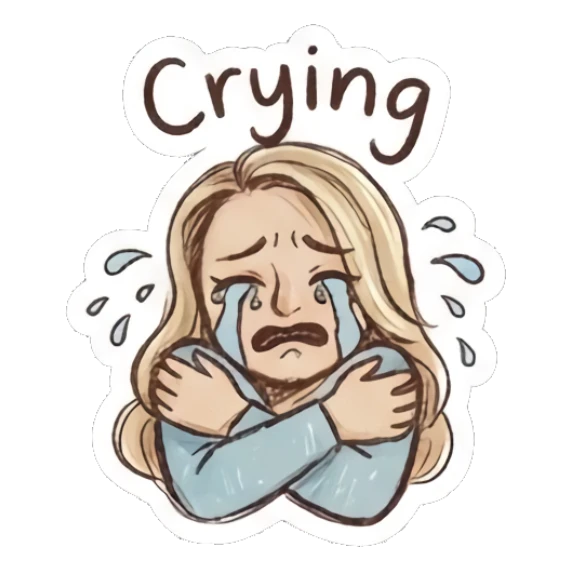 Sad blonde girl crying with arms crossed Charming Blonde Doodle Girl sticker for expressive chats and social replies.
