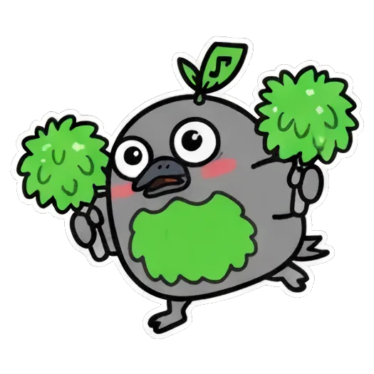 手持啦啦球加油的小鸟 Cute Leaf Bird Expressions sticker for expressive chats and social replies.
