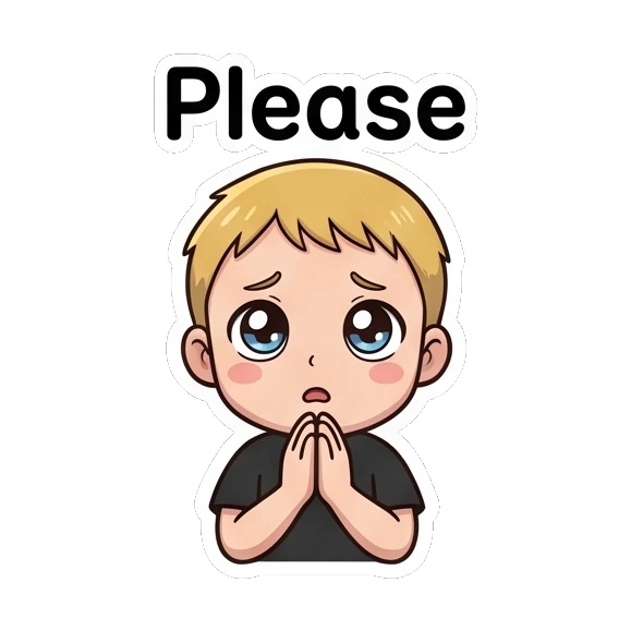 Blonde boy looking pleading with big watery eyes and hands together Blonde Boy Daily Expressions sticker for expressive chats and social replies.