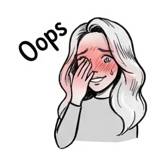 Girl blushing and covering face saying Oops Doodle Girl Expressions sticker for expressive chats and social replies.