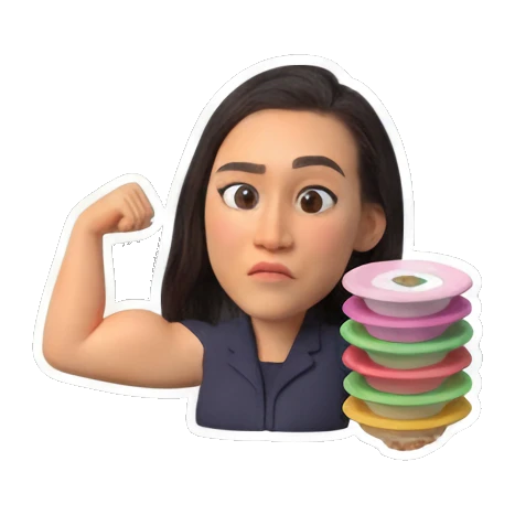 Girl showing muscles with full plate Sushi Lover Girl sticker for expressive chats and social replies.