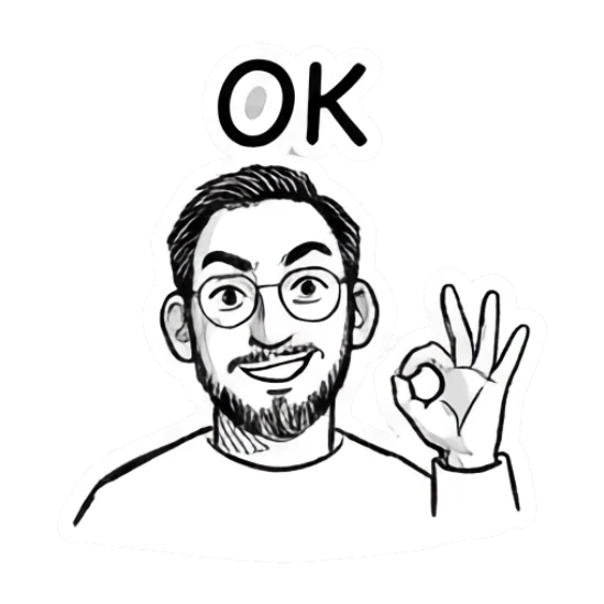 Bearded man with glasses making an OK hand gesture, happy expression. Doodle Guy Daily Vibes sticker for expressive chats and social replies.