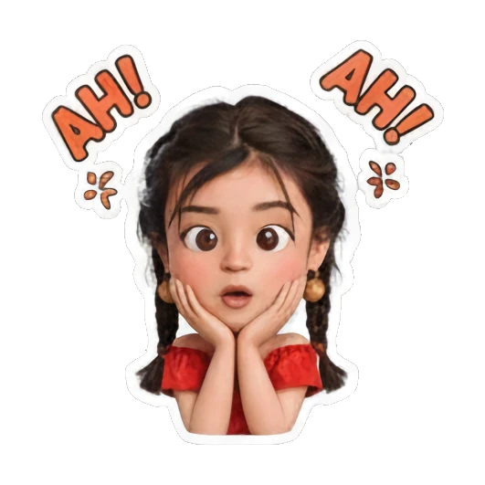 女孩惊叹表情 Little Red Dress Girl sticker for expressive chats and social replies.