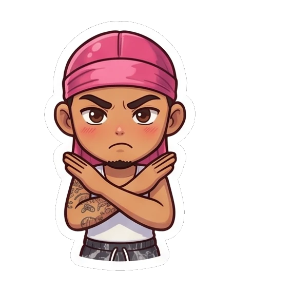 Guy crossing arms with a grumpy no expression Cool Durag Guy sticker for expressive chats and social replies.