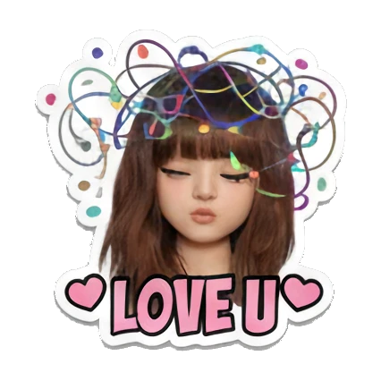 Girl with colorful doodles around head, loving expression, text 'LOVE U' Modern Girl Daily Vibes sticker for expressive chats and social replies.