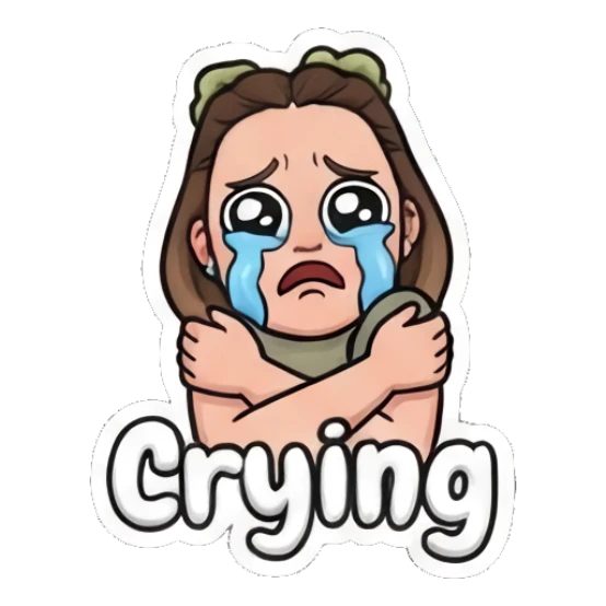 Girl with glasses crying with arms crossed, text Crying My Daily Moods sticker for expressive chats and social replies.