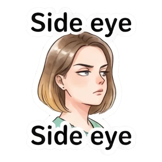 Skeptical young woman giving a side eye look Modern Girl Expressions sticker for expressive chats and social replies.