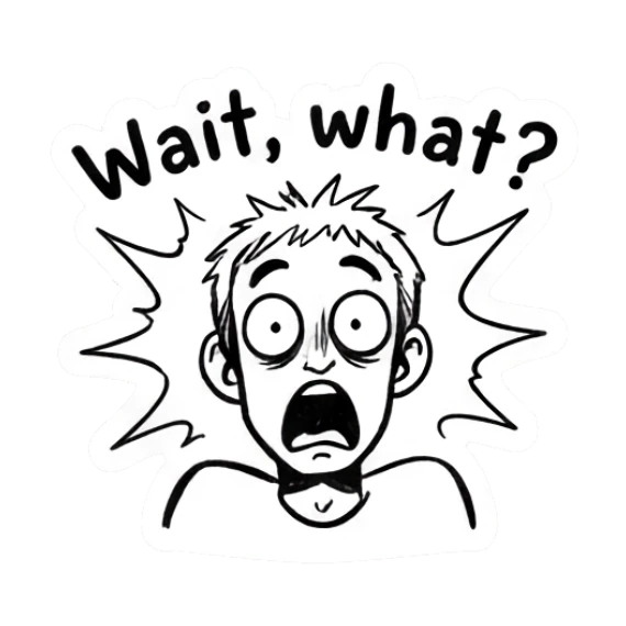 Shocked man with wide eyes and open mouth saying Wait what Doodle Guy Daily Vibes sticker for expressive chats and social replies.