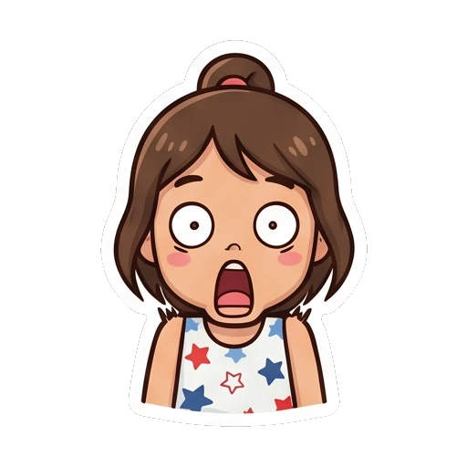 Girl looking shocked with wide eyes and open mouth Cheerful Star Girl Adventures sticker for expressive chats and social replies.