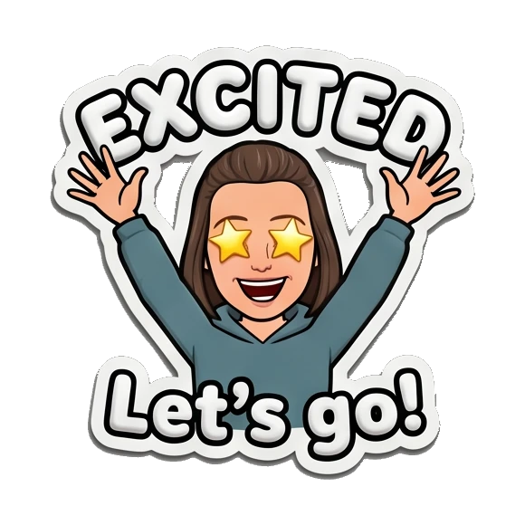 Young woman excited with star eyes and EXCITED text. Playful Girl Daily Expressions sticker for expressive chats and social replies.