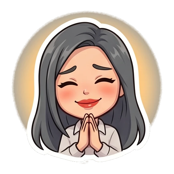 Office lady praying with a peaceful and grateful expression Office Lady Daily Life sticker for expressive chats and social replies.