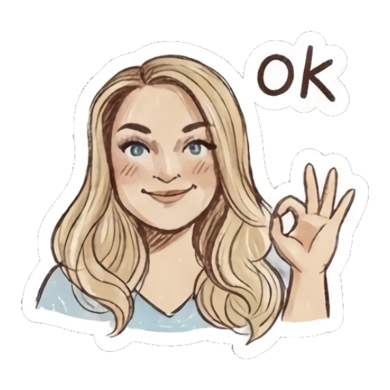 Blonde girl making an OK gesture with a smile Charming Blonde Doodle Girl sticker for expressive chats and social replies.