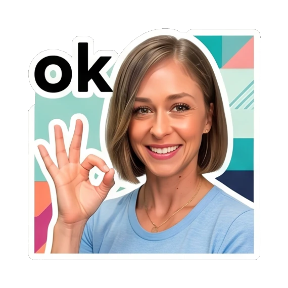 Woman making an OK gesture with a smile, text 'ok' Daily Life Expressions sticker for expressive chats and social replies.