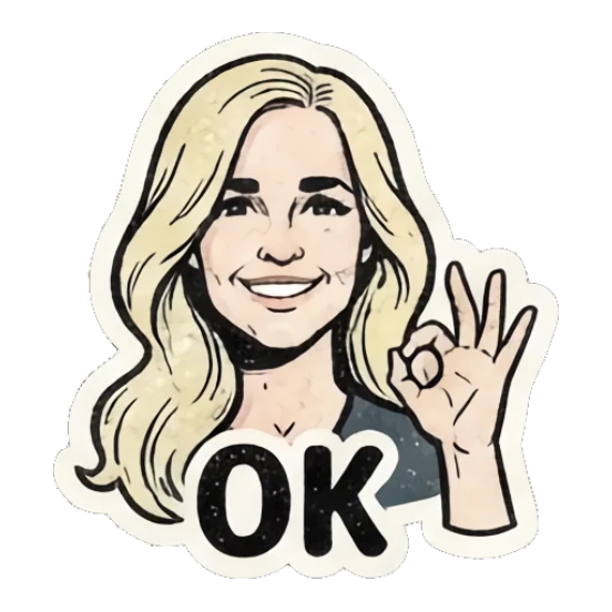 Blonde girl making an OK hand gesture with a confident smile. Retro Blonde Comic Vibes sticker for expressive chats and social replies.