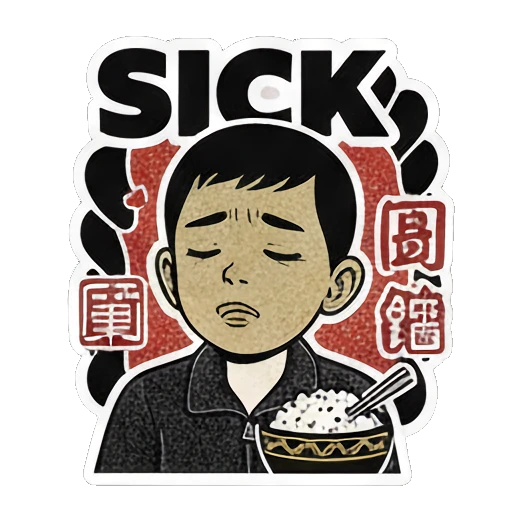 少年生病虚弱SICK Vintage Ink Boy Expressions sticker for expressive chats and social replies.