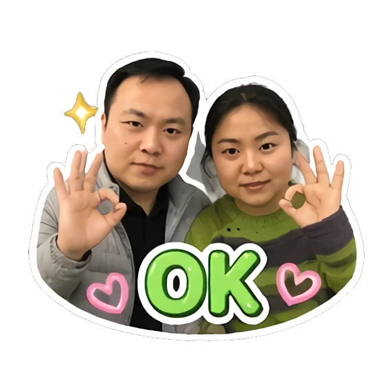 Man and woman making OK hand signs with 'OK' text Couple Daily Vibes sticker for expressive chats and social replies.
