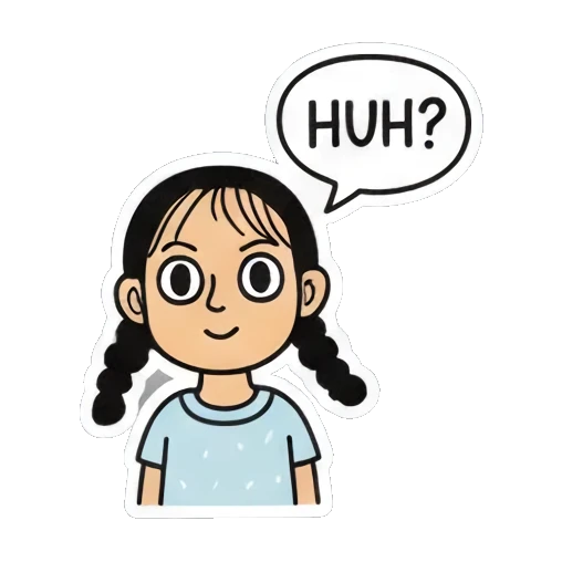 女孩疑惑表情HUH Playful Pigtail Girl sticker for expressive chats and social replies.