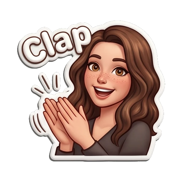 Excited girl with star eyes cheering saying Let's go! Playful Brunette Expressions sticker for expressive chats and social replies.
