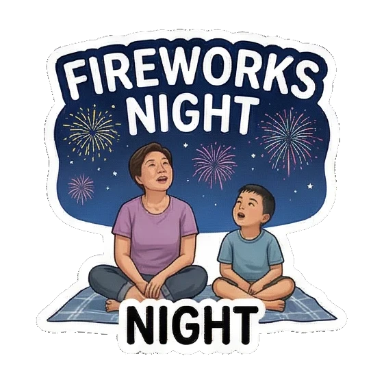 母子夜晚看烟花 Mom & Son's Summer Fun sticker for expressive chats and social replies.