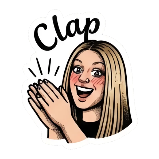 Blonde girl clapping enthusiastically with text 'Clap' Vintage Blonde Expressionist sticker for expressive chats and social replies.