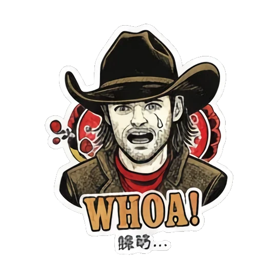 Man in cowboy hat laughing Vintage Cowboy Reactions sticker for expressive chats and social replies.