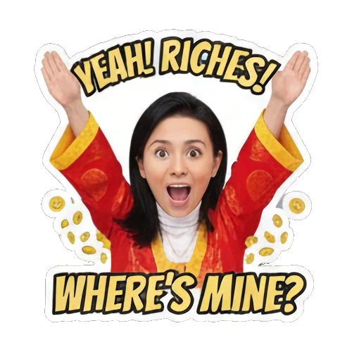 兴奋欢呼发财 Wealthy Lady Fortune sticker for expressive chats and social replies.