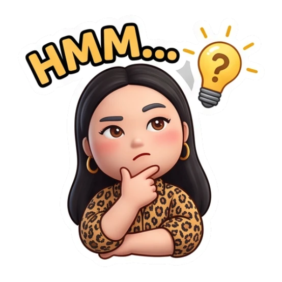 Girl thinking with lightbulb icon, text Hmm Cinema Diva Daily Life sticker for expressive chats and social replies.