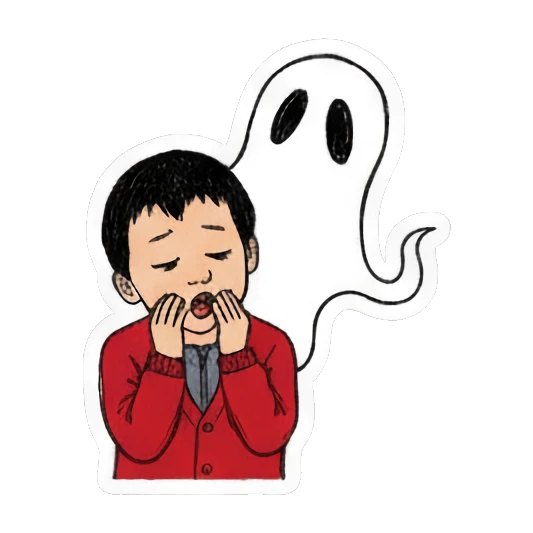 boy scared by a ghost Red Sweater Boy Daily Life sticker for expressive chats and social replies.