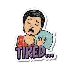 Mother character yawning with pillow saying TIRED Retro Comic Mom Expressions sticker for expressive chats and social replies.