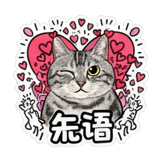 Cat winking with playful expression and text 歪语 Keith Haring Style Cat Expressions sticker for expressive chats and social replies.