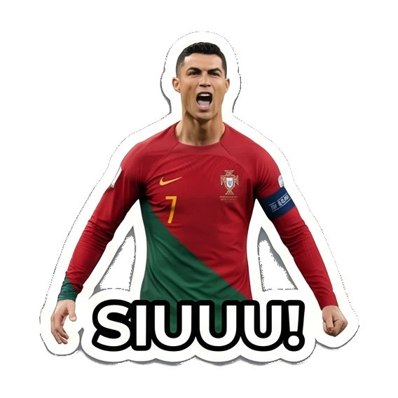 Cristiano Ronaldo shouting SIUUU with arms out Cristiano Ronaldo Expressions sticker for expressive chats and social replies.