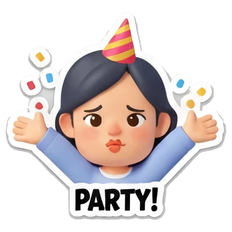 庆祝派对的少女说PARTY Cheerful Girl Daily Life sticker for expressive chats and social replies.