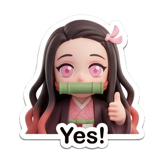 Nezuko giving a thumbs up for 'Yes!' Nezuko Cute 3D Moments sticker for expressive chats and social replies.