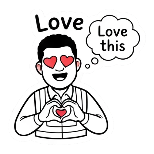 Man with heart eyes making a heart gesture with hands Working Guy Daily Vibes sticker for expressive chats and social replies.