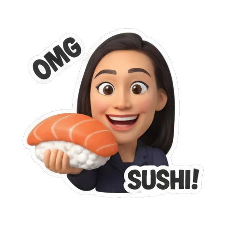 Girl holding sushi with OMG expression Sushi Lover Girl sticker for expressive chats and social replies.