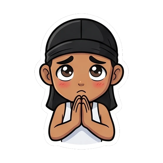 Pleading guy with hands together and hopeful eyes Cool Guy Daily Vibes sticker for expressive chats and social replies.