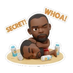 Man lying down on the sand with sunscreen, text SUS! Summer Beach Vibes sticker for expressive chats and social replies.
