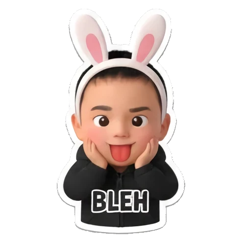 Boy wearing bunny ears making silly face with BLEH text Little Boy Daily Vibes sticker for expressive chats and social replies.