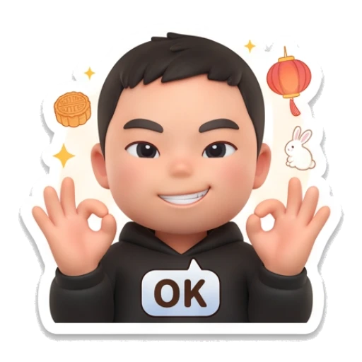 Boy making OK gesture with text OK Mid-Autumn Boy Expressions sticker for expressive chats and social replies.
