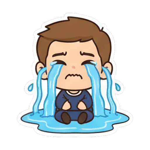 Chibi boy crying a river of tears Cheerful Chibi Boy Daily sticker for expressive chats and social replies.