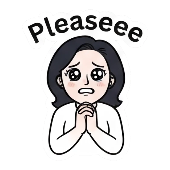 Pleading woman with puppy eyes saying Please Daily Life of a Modern Girl sticker for expressive chats and social replies.