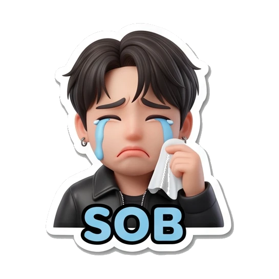 Charming boy crying with a tissue and 'SOB' text Charming Boy Daily Expressions sticker for expressive chats and social replies.