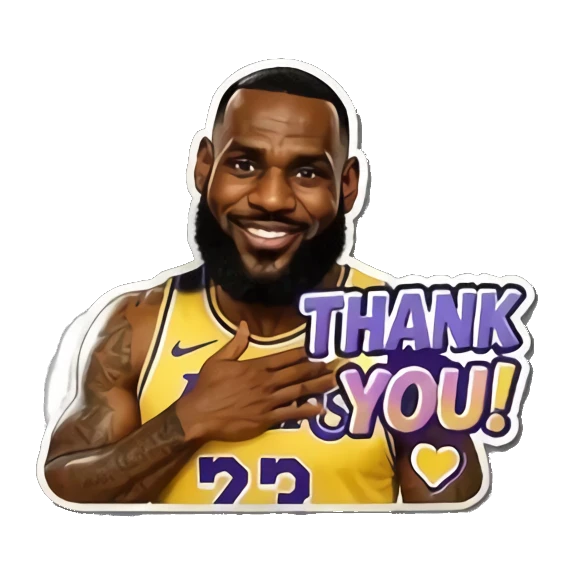 LeBron hand on chest with text THANK YOU! LeBron Court Vibes sticker for expressive chats and social replies.