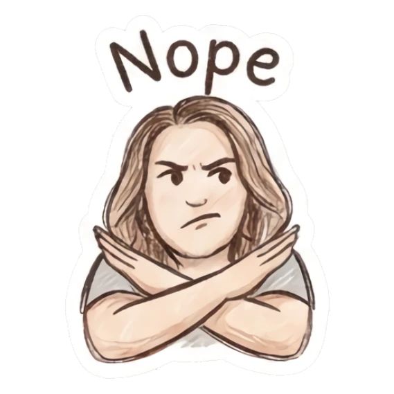 Girl making X sign with arms, disapproving, text Nope Charming Doodle Girl Expressions sticker for expressive chats and social replies.