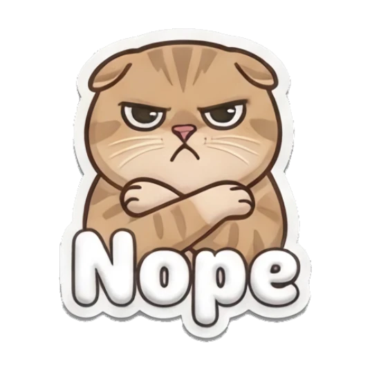 Annoyed tabby cat with arms crossed and 'Nope' text Puffy Tabby Cat Moods sticker for expressive chats and social replies.